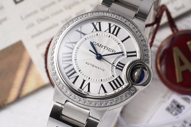 까르띠에 발롱 블루 33mm 스테인리스 스틸 시계 001-187728