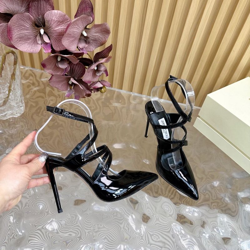 지미추 페인트 가죽 뾰족한 굽 높은 힐 샌들 001-188171