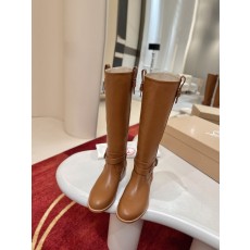 CL 로고 버클 브라운 송아지 가죽 롱 부츠 001-189019