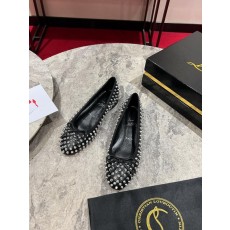 블랙 송아지 가죽 스파이크 장식 발레 슈즈 001-189042