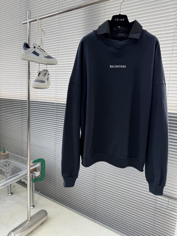 발렌시아가 가짜 두 조각 칼라 라운드 넥 스웨트셔츠 001-189488