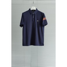 제냐 실크 혼방 컬러 블록 스트라이프 남성 반팔 티셔츠 001-189832