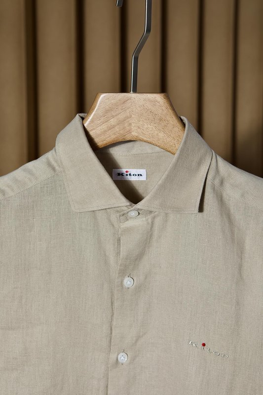 Kiton 자수 포인트 리넨 긴팔 셔츠 001-189866