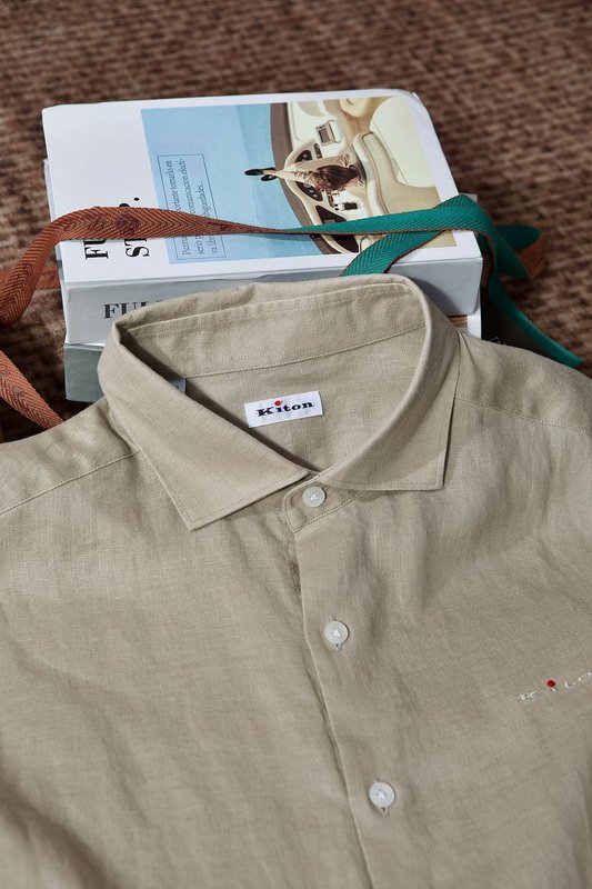 Kiton 자수 포인트 리넨 긴팔 셔츠 001-189866