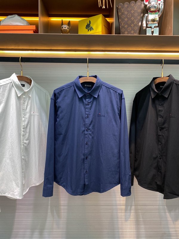 Kiton 고밀도 사면 코튼 라펠 긴팔 셔츠 001-189874