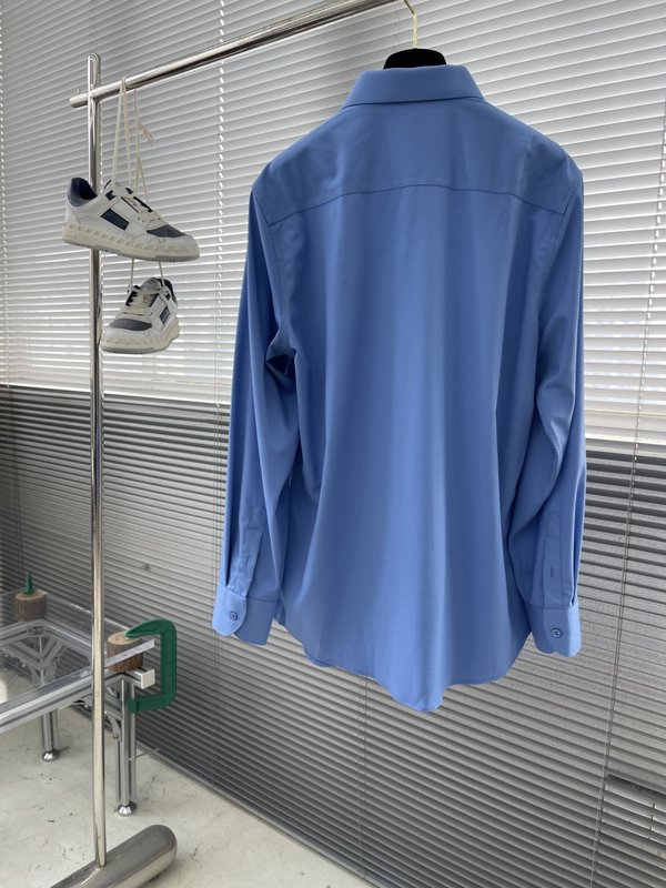 Kiton 남성 면 소재 자수 칼라 긴팔 셔츠 001-189882