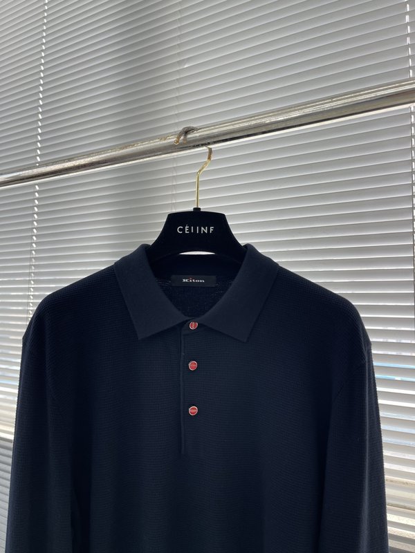 Kiton 3 단 버튼 칼라 니트 긴팔 스웨터 001-189889