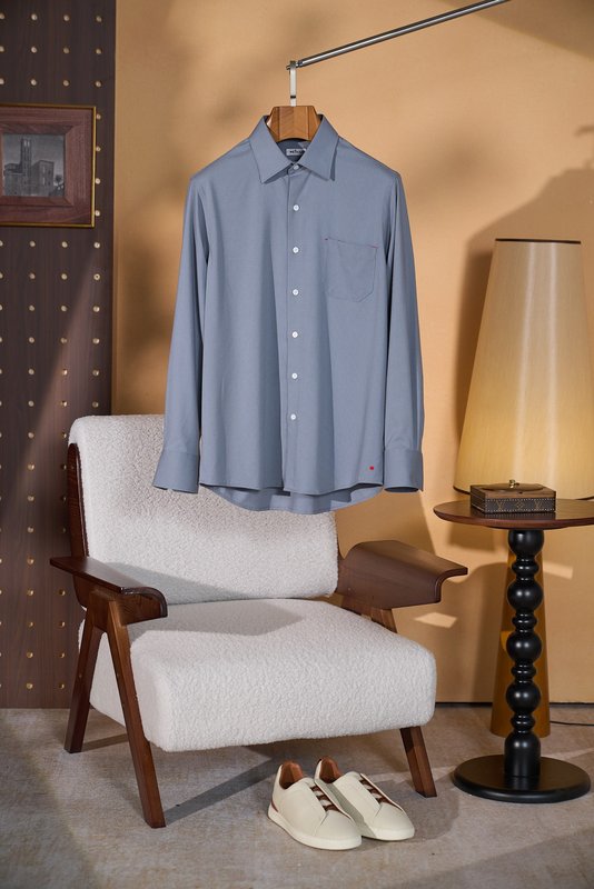 Kiton 남성 울 천조 격자 무늬 긴팔 셔츠 001-189901