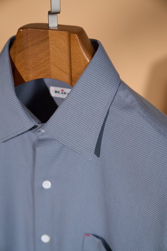 Kiton 남성 울 천조 격자 무늬 긴팔 셔츠 001-189901