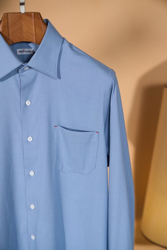 Kiton 남성 울 천조끼 무늬 긴팔 셔츠 001-189902