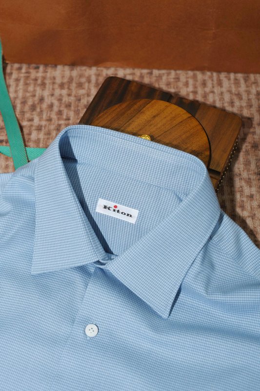 Kiton 울 천사격 긴팔 셔츠 남성용 001-189922