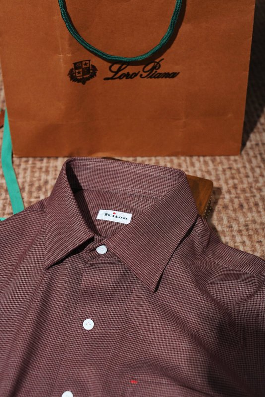 Kiton 울 천사격 긴팔 셔츠 001-189923