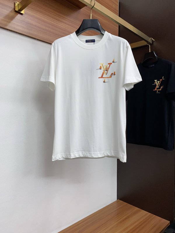 루이비통 남성 순면 핸드페인팅 로고 라운드넥 반팔 티셔 001-190025