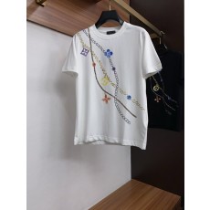 루이비통 남성 순면 핸드페인팅 로고 라운드넥 반팔 티셔 001-190034