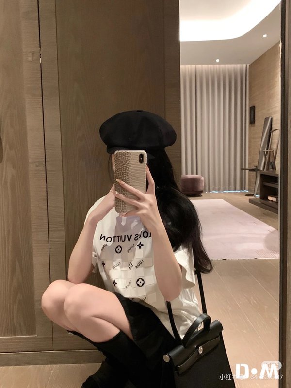 루이비통 입체 체커보드 프린트 반팔 티셔츠 001-190231