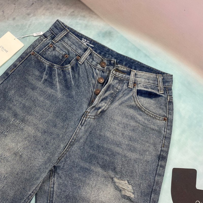 셀린 컷팅 디스트레이스트 데님 팬츠 001-190541