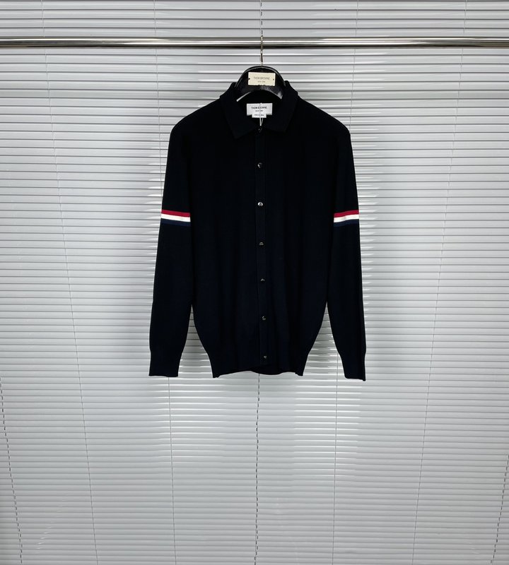 톰브라운 스트라이프 칼라 울 카디건 001-190680