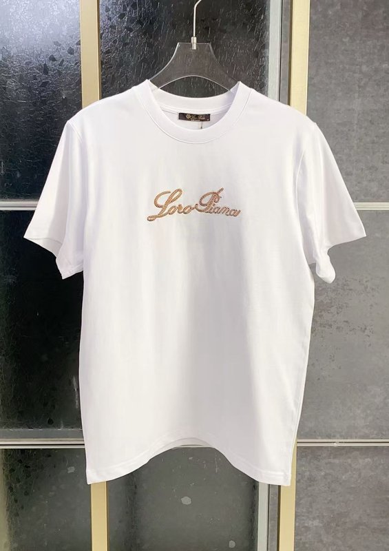 로로피아나 스트라이프 자수 라운드넥 반팔 티셔츠 001-191219