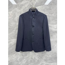 로로피아나 남성 울 블레이저 가죽 칼라 디자인 001-191325