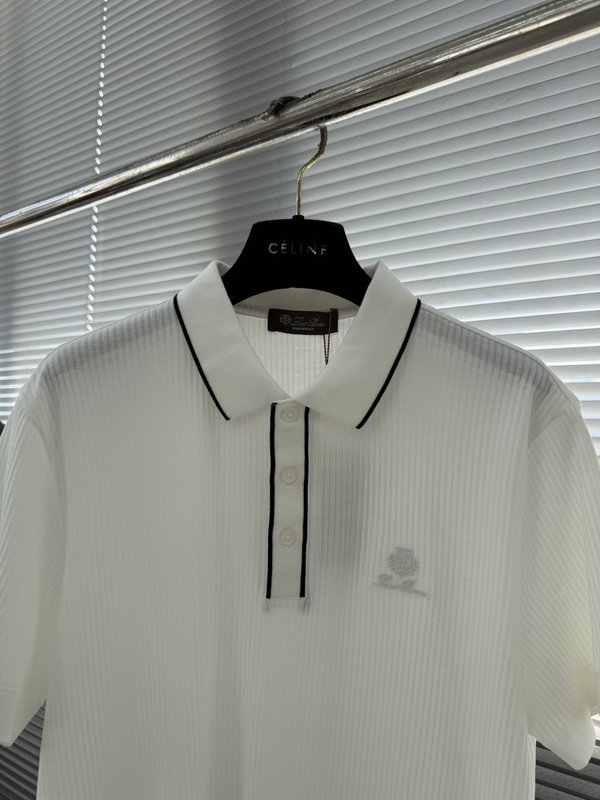 로로피아나 세로 줄무늬 니트 폴로 셔츠 001-191338