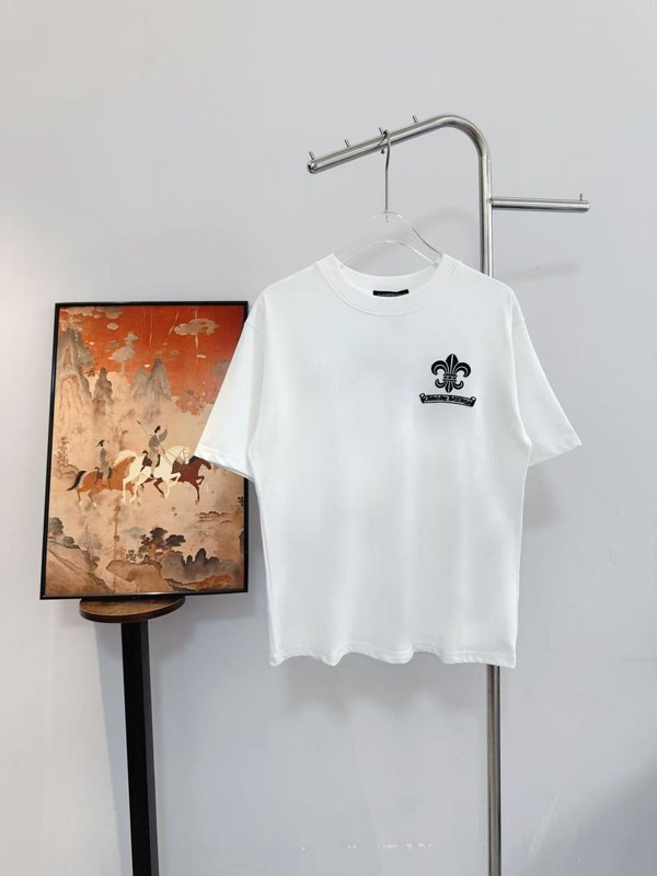크롬하츠 크라운 크로스 자수 면 반팔 티셔츠 001-192030