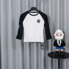 크롬하츠 여성용 블랙 화이트 스테레오 프린트 반팔 티셔 001-192156