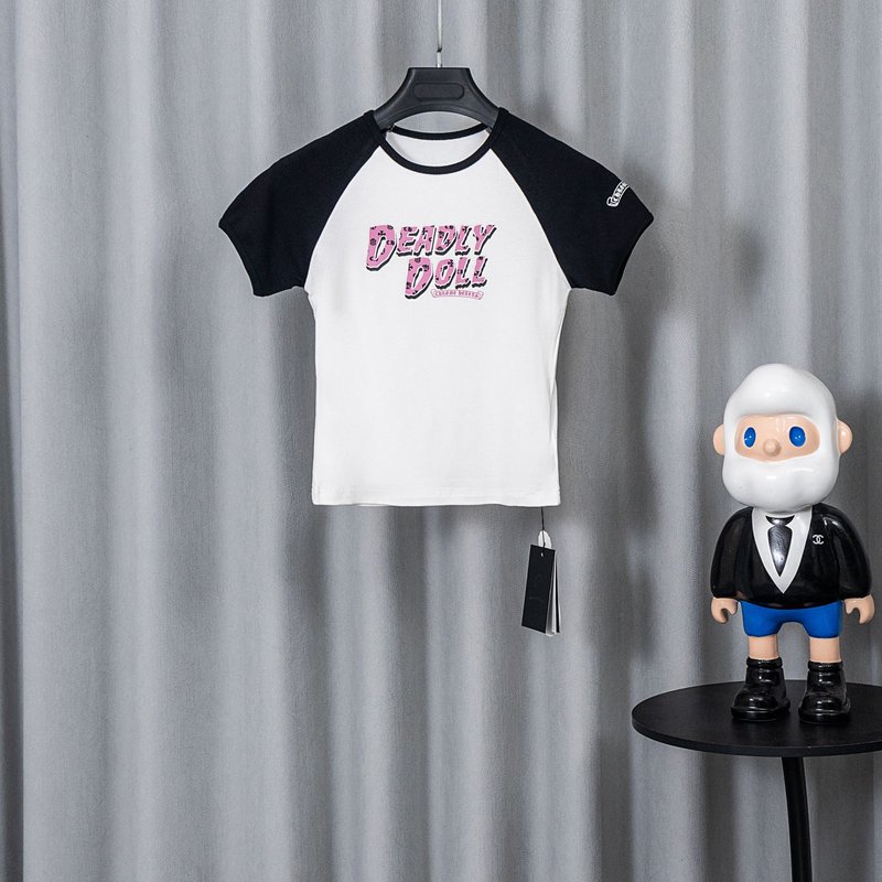 크롬하츠 여성용 화이트 블랙 프린트 티셔츠 001-192157