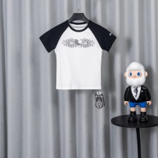 크롬하츠 여성용 블랙 화이트 래글런 티셔츠 001-192158