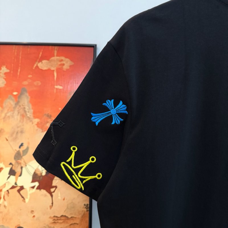 크롬하츠 록 레드 텅 자수 반팔 티셔츠 001-192223