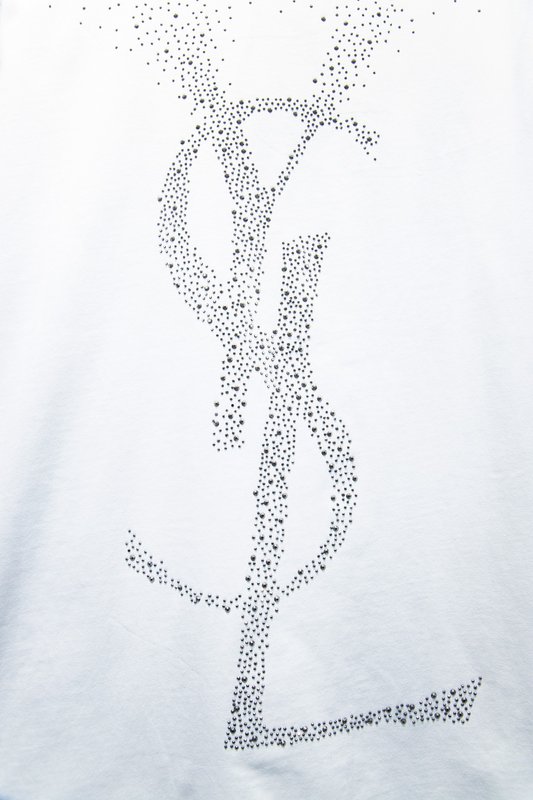 YSL 라인스톤 로고 프린트 오버사이즈 티셔츠 001-192242