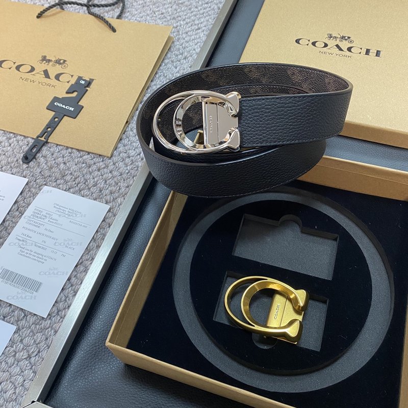 COACH 코치 블랙 로고 버클 핀 백클 벨트 001-192416
