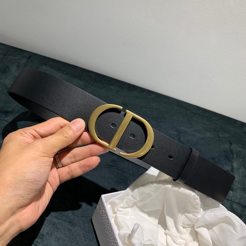 Dior 디올 블랙 가죽 빈티지 골드 버클 벨트 001-192424
