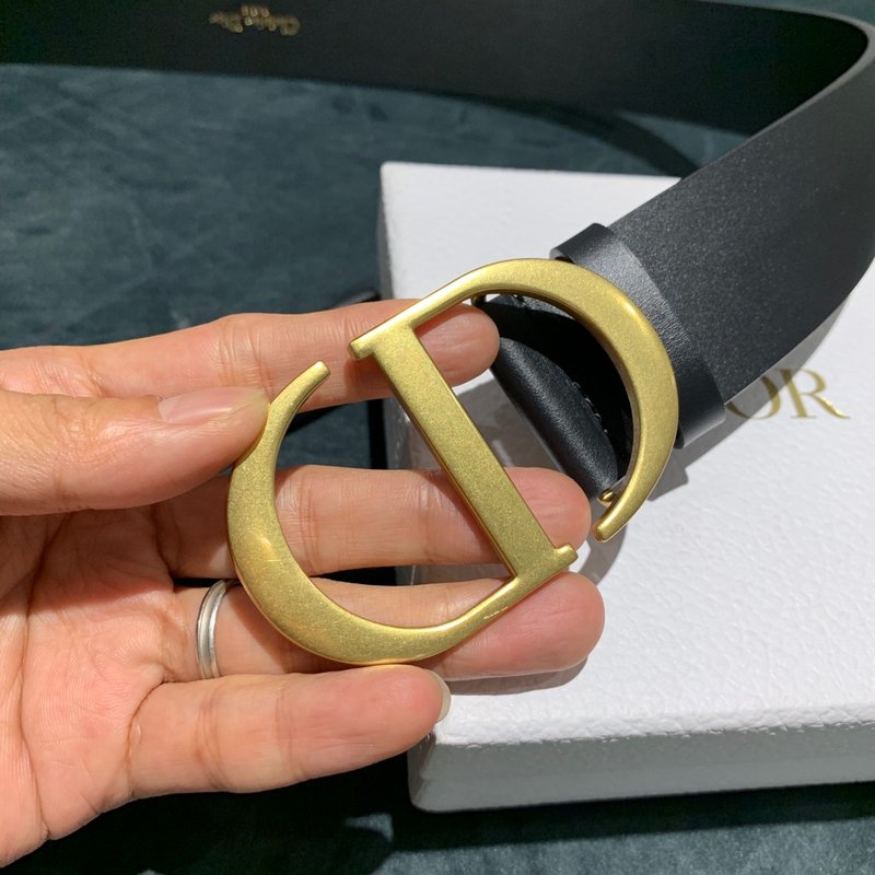 Dior 디올 블랙 가죽 빈티지 골드 버클 벨트 001-192424