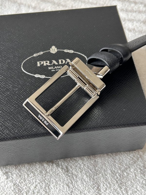 프라다 남성용 양면 블랙 가죽 벨트 3.4cm 폭 001-192791