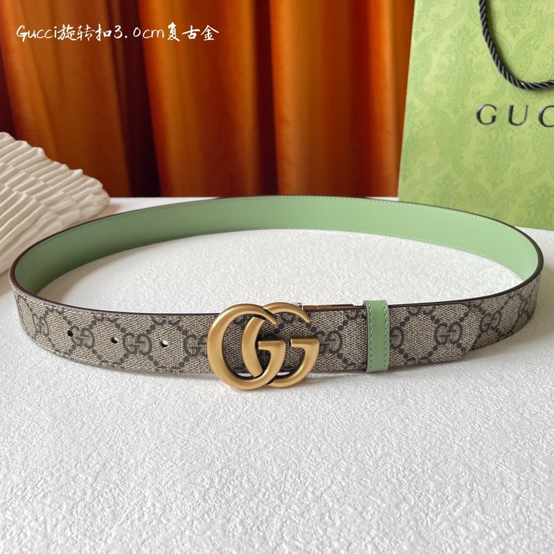 Gucci 양면 벨트 베이지 PVC 연그린 레더 3cm 001-192927