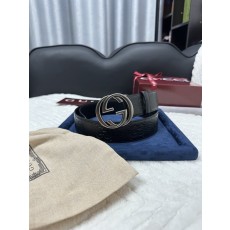 구찌 블랙 리치 그레인 더블 G 버클 벨트 4cm 001-192933