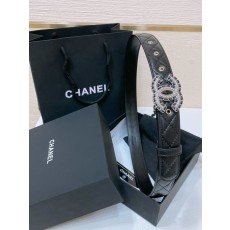 샤넬 24C 수지 크리스탈 블랙 로고 양피 벨트 001-193272