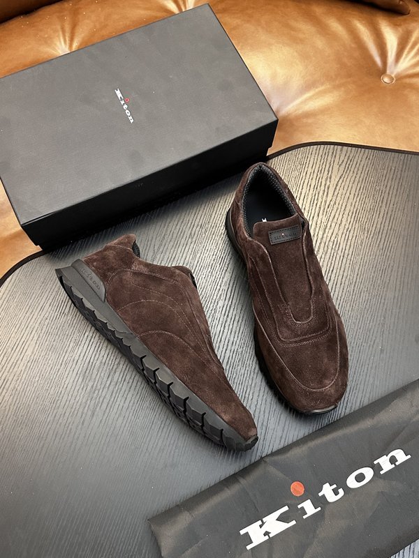 Kiton 남성 송아지 가죽 스니커즈 001-193998