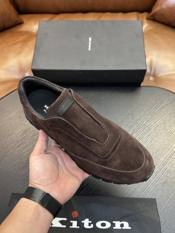 Kiton 남성 송아지 가죽 스니커즈 001-193998