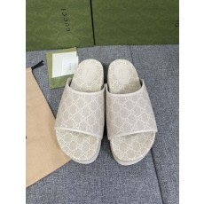 구찌 GG 화이트 캔버스 두꺼운 바닥 커플 슬리퍼 001-196159
