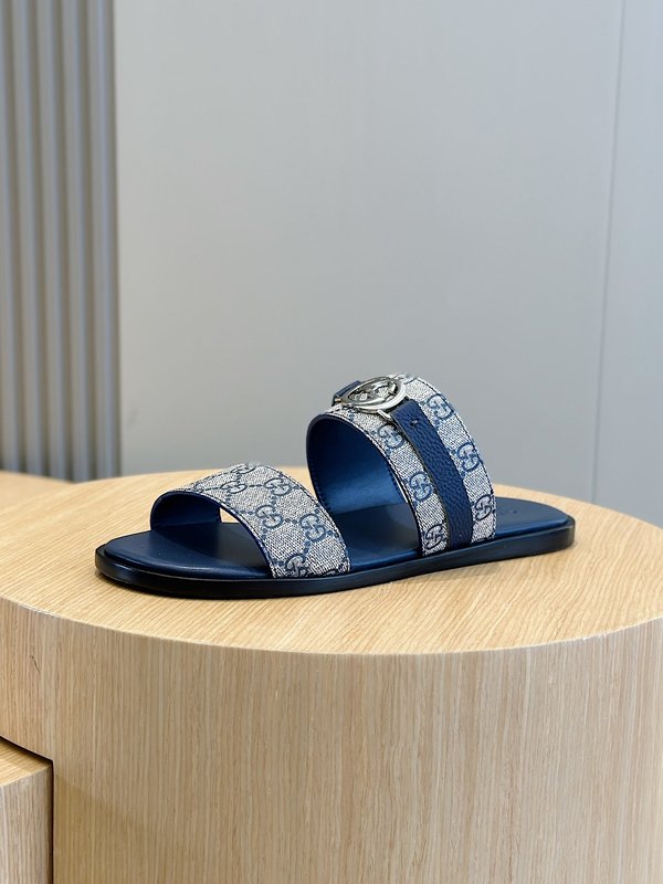 Gucci Lido 남성 더블 G 가죽 슬리퍼 001-196254