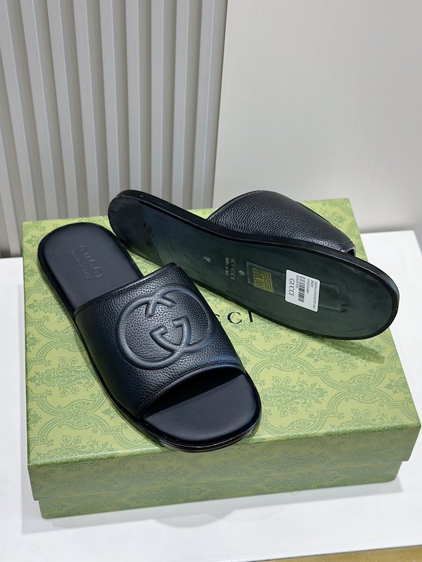 Gucci Lido 남성 더블 G 가죽 슬리퍼 001-196375