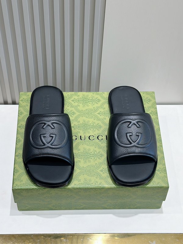 Gucci Lido 남성 더블 G 가죽 슬리퍼 001-196375