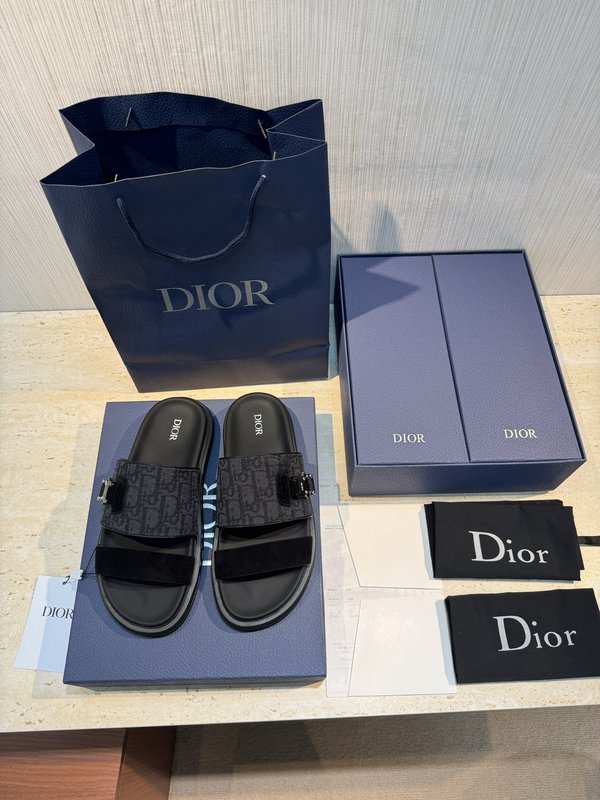 DIOR Aqua 남성 소 가죽 캔버스 슬리퍼 001-196934