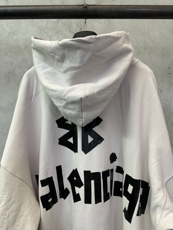 발렌시아가 테이프 프린팅 후드 티셔츠 001-201901