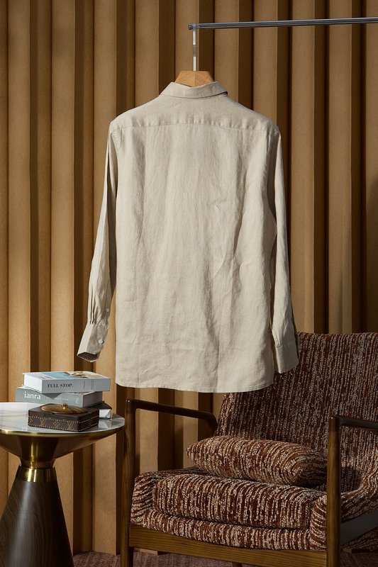 Kiton 자수 포인트 리넨 긴팔 셔츠 001-202262