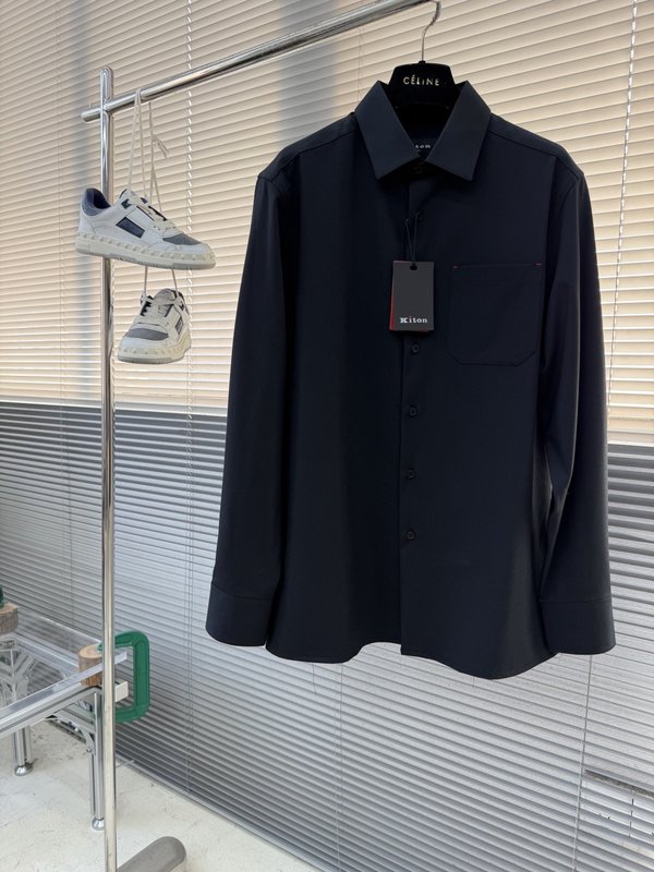 Kiton 남성 텐셀 코튼 칼라 롱슬리브 셔츠 001-202263