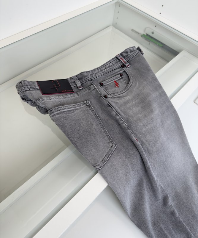 Kiton 남성 그레이 워싱 슬림 진 001-202286
