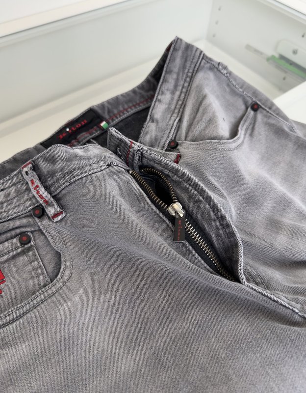 Kiton 남성 그레이 워싱 슬림 진 001-202286