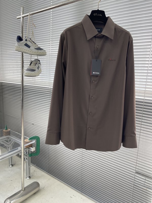 Kiton 남성 면 소재 자수 칼라 긴팔 셔츠 001-202291